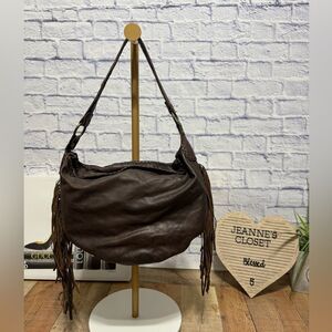 Patricia Nash Brown Fringed Hobo Leather Bag